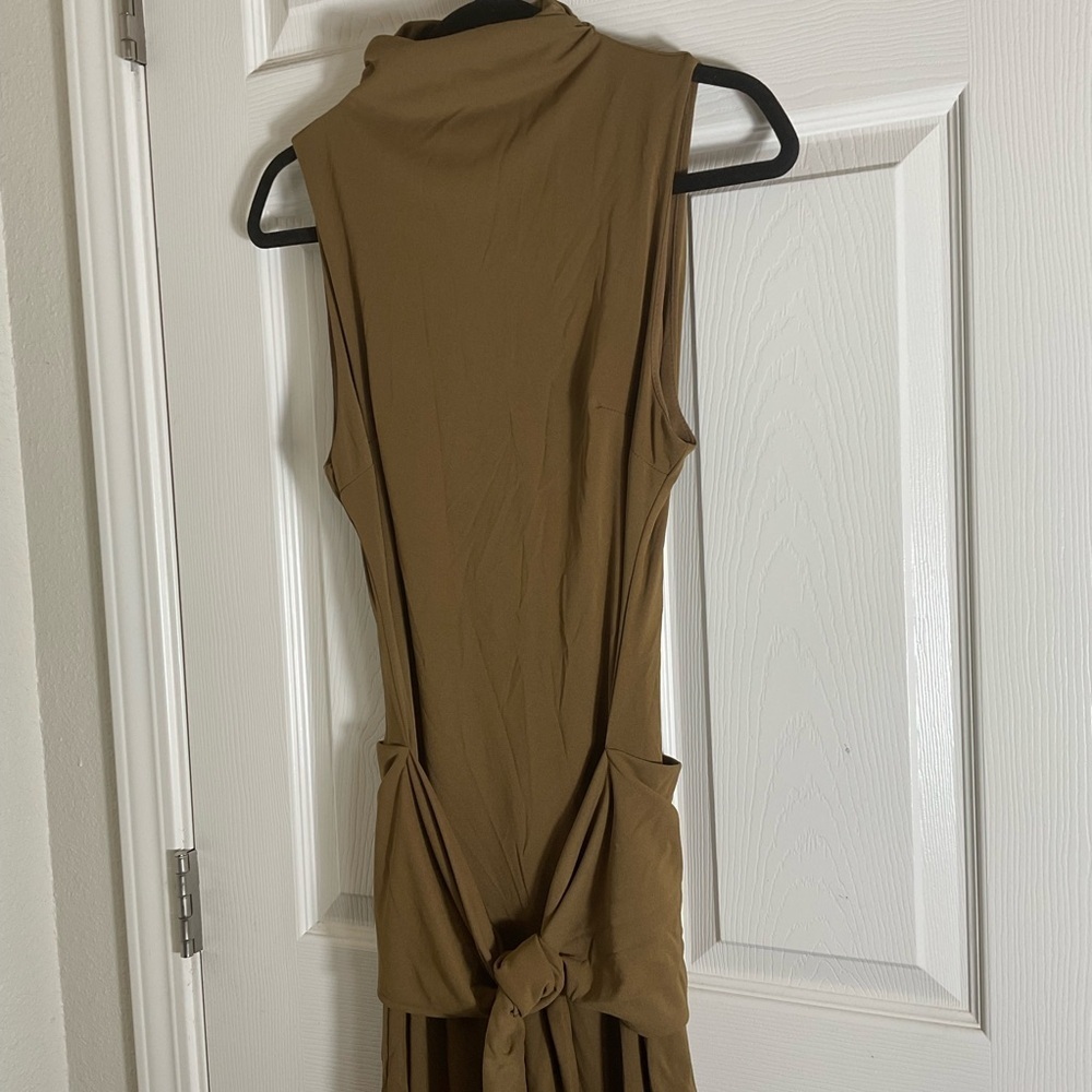 ZARA NWT WOMAN MIDI DRESS WITH TIED KNOT DARK TAN SIZE LARGE - Picture 5 of 14